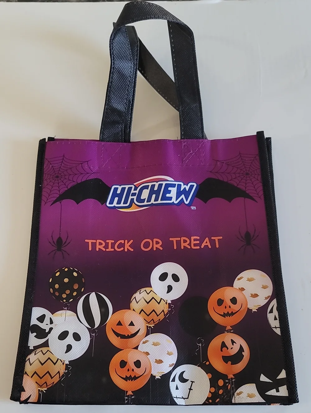 HICHEW Halloween Trick or Treat Tote Bag - Purple/Black 15x9 Inches